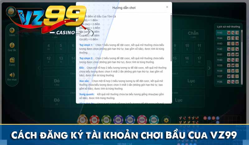 Cách đăng ký tài khoản chơi Bầu Cua VZ99